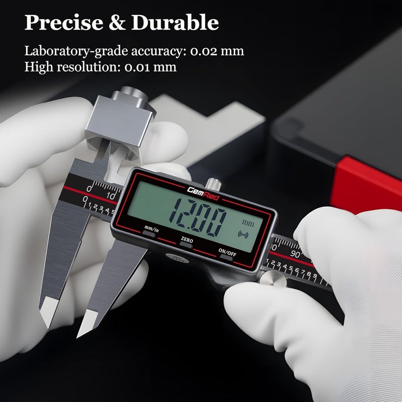 GemRed Wireless 6 Inch Digital Caliper for Woodworking/Machining/DIY/ 3D-Printing - Stainless Steel Electronic Micrometer with Excel Data Transfer, Large LCD Display, Auto-Off - Image 4